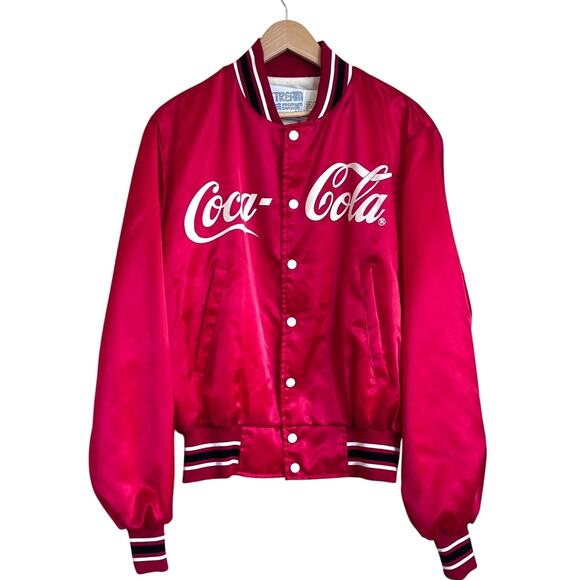 Upstream Other - Vintage 70s 80s Upstream Coca-Cola Men Bomber Jacket Large Red Satin Snap USA